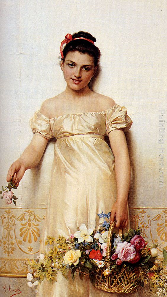 A Young Lady Holding A Basket Of Flowers painting - Giovanni Costa A Young Lady Holding A Basket Of Flowers art painting